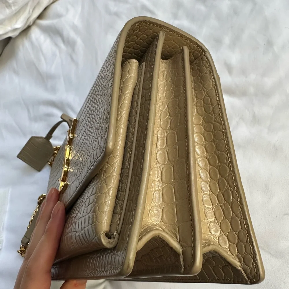 Saint Laurent Sunset Medium Croc Embossed Bag - Picture 10 of 15